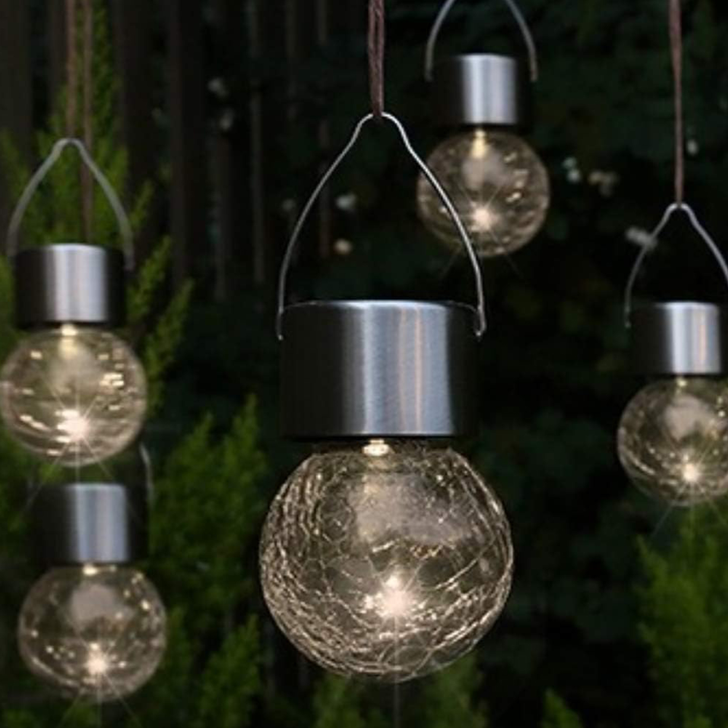 LED Hänge-Solarleuchten 5 Stück Kristallglas warm weiß Solarleuchte Außen Garten
